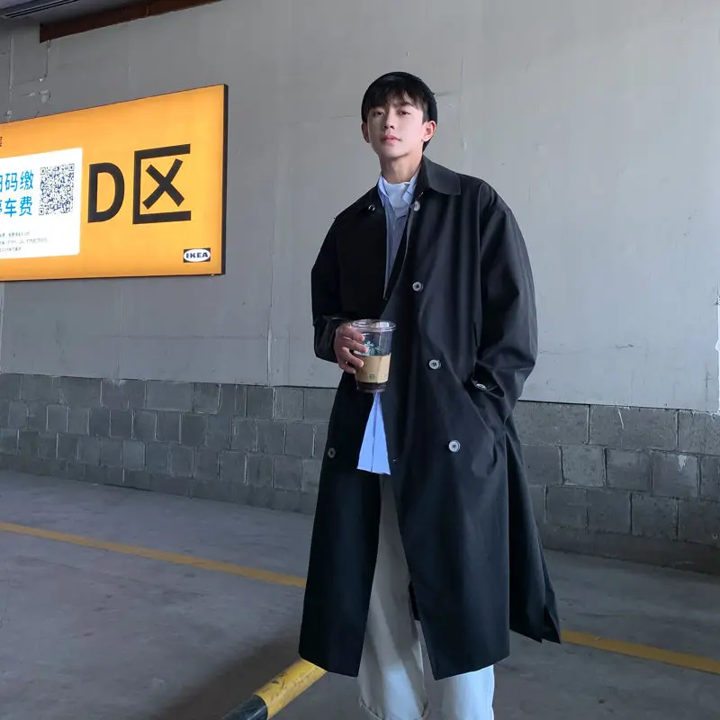 

2021 Men's Casual 3-color Trench Male Double Breasted Long Loose Jacket Fashion Large Windbreaker Lapel Collar Coats S-XL
