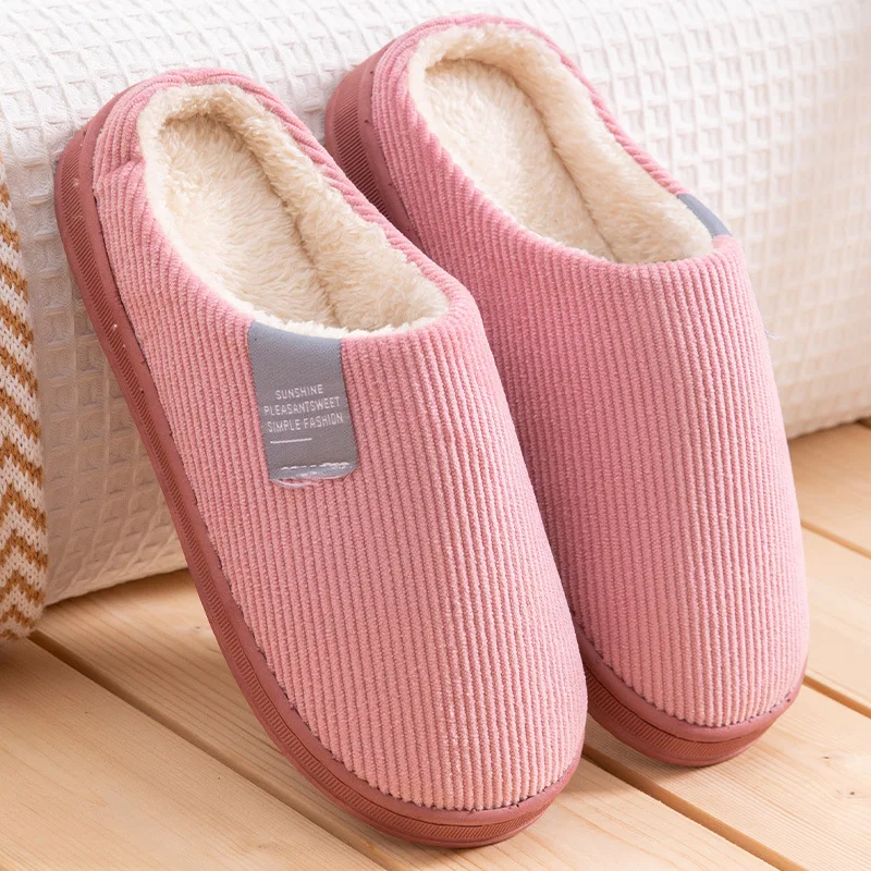 

Women Fashion Shoes Stripe Corduroy Indoor Autumn and Winter Warm Slides Women Plush Cotton Slippers Household Fur Slides