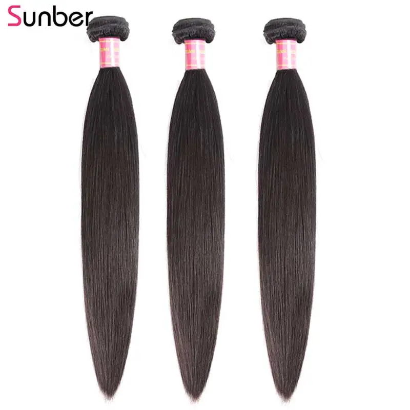 SUNBER волосы малазийские прямые 3 пучка натуральные шиньоны remy 100 г/шт. двойной уток