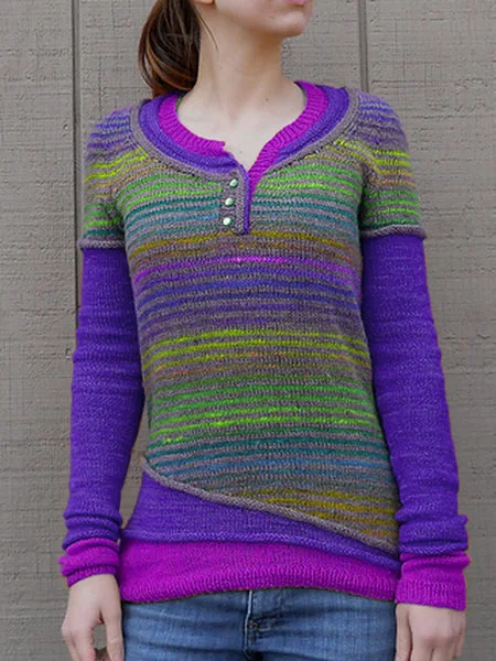 Женский полосатый вязаный свитер Осенний пуловер с длинным рукавом Pacthwork