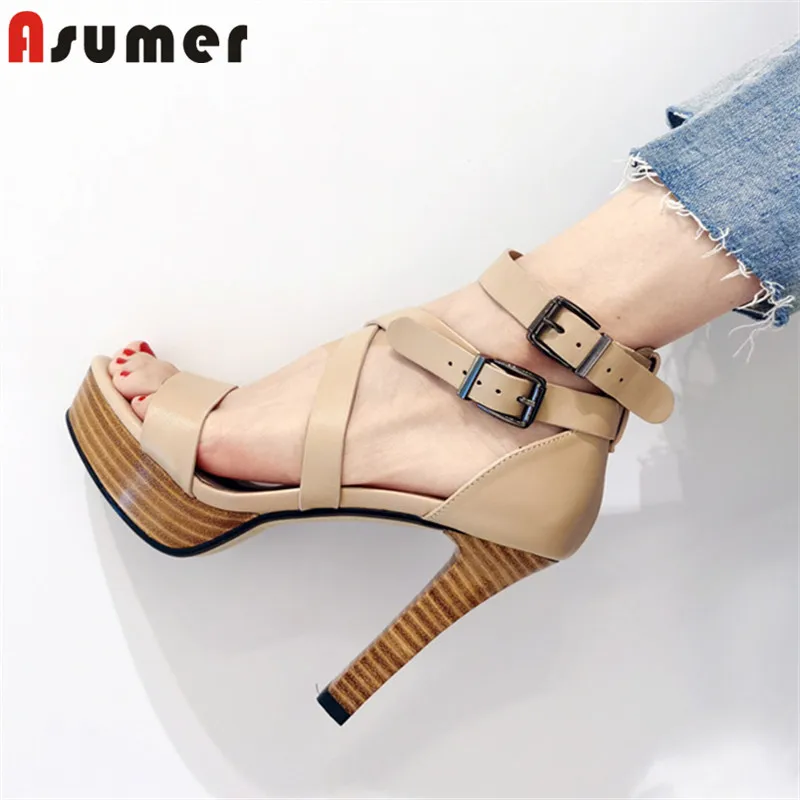 Женские босоножки из натуральной кожи ASUMER на платформе вечерние элегантные