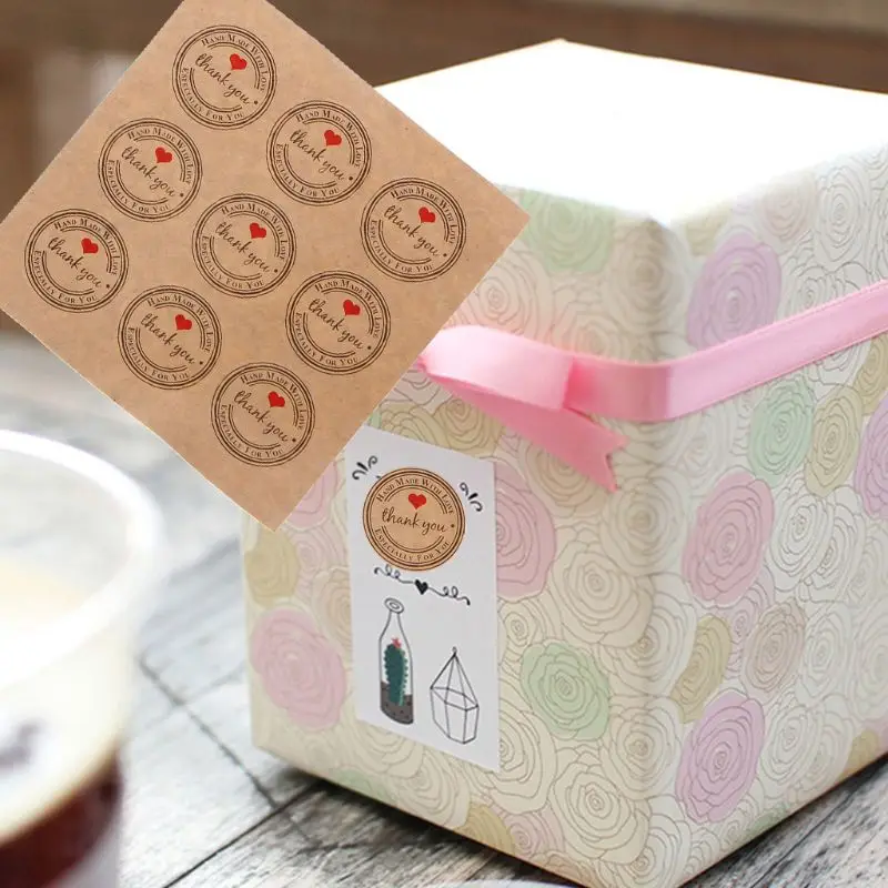 

New 9Pcs 1.6" Kraft Paper Thank You Self Adhesive Label Sealing Stickers Round Shape