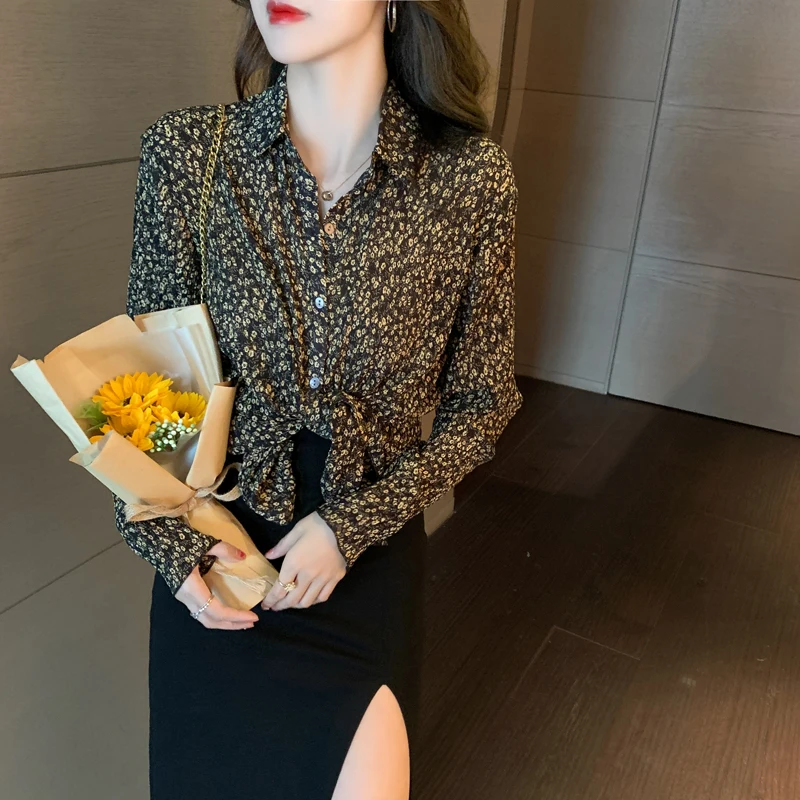 

COIGARSAM Full Sleeve blouse women New Summer Spring Loose Print Chiffon blusas womens tops and blouses Floral 1589