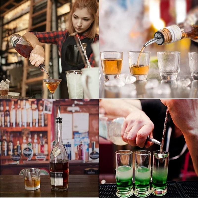 

13 PCS, Bottle Pourers, Stainless Steel Liquor Bottle Pourers with Long Dust Caps, Classic Bottle Pourer Spouts Tapered