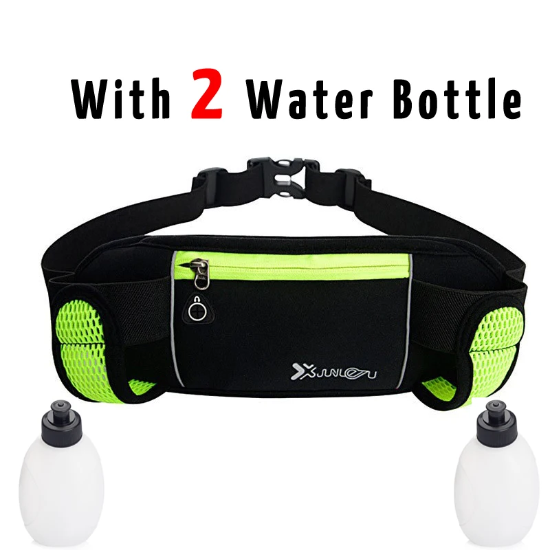 green with 2 bottle Женские и мужские поясные сумки для бега, женские водонепроницаемые поясные сумки для мобильного телефона, женские черные и зеленые нейлоновые две бутылки для воды, Фанни-пакеты 183 - Цвет: green with 2 bottle
