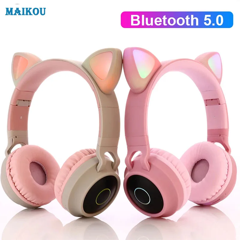 

Cute Wireless Cat Ear Bluetooth 5.0 Headset LED Colorful Breathing Lights Portable Folding Wireless Earphones 3.5mm Plug-LX-B39A