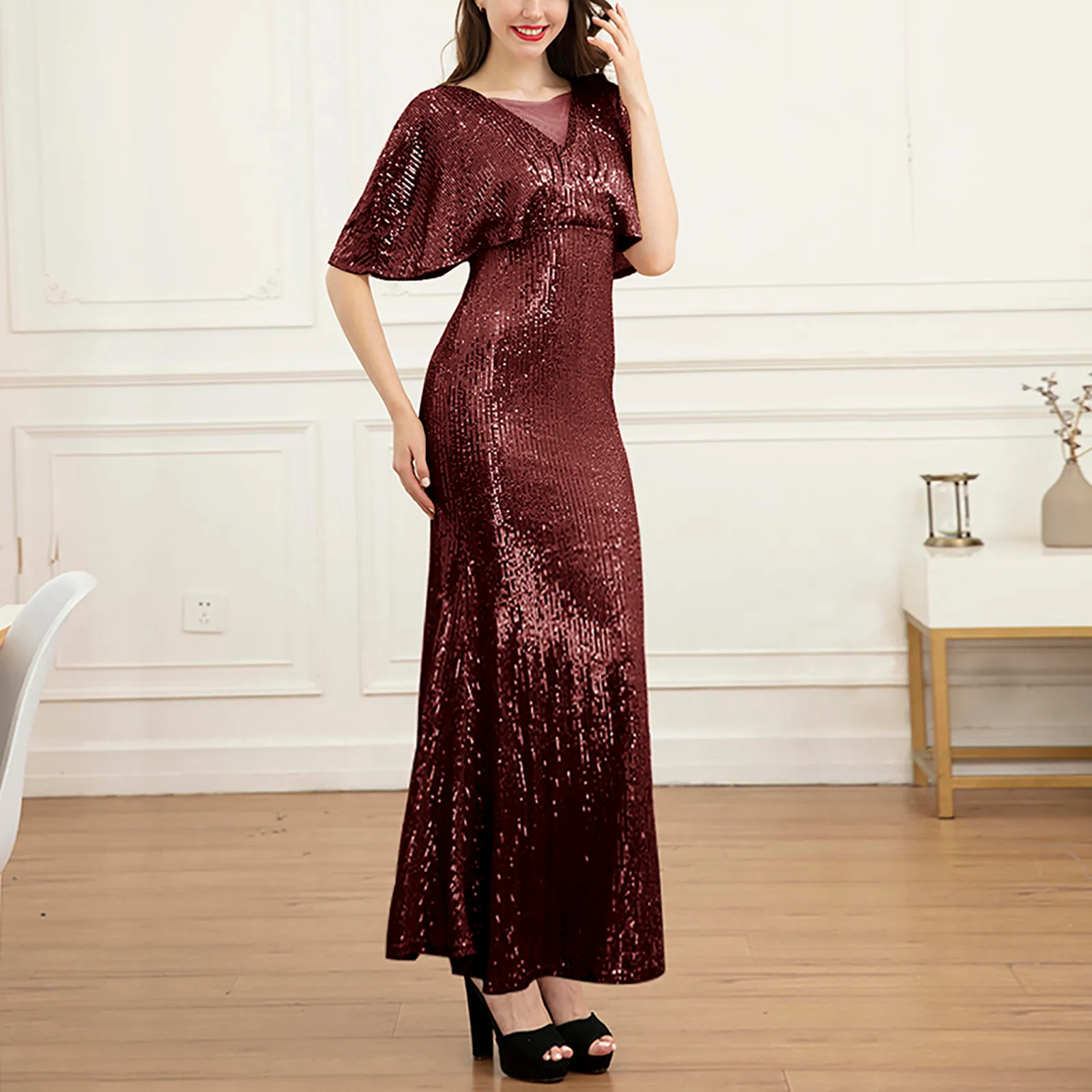 

Women's Dress Ladies Sexy Sequin Banquet Host Dress Long Dress