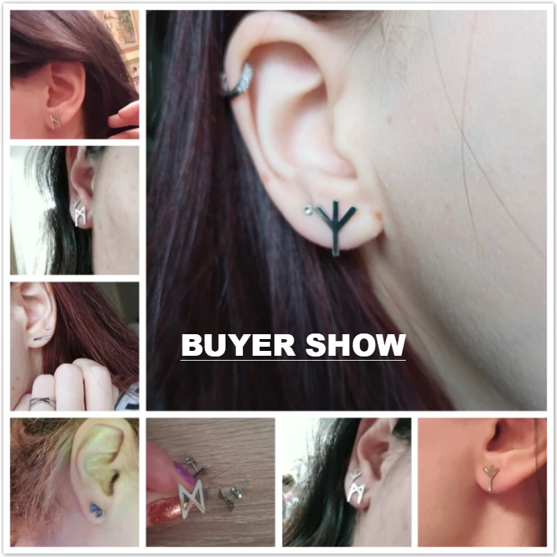 Серьги гвоздики LIKGREAT руны серьги в виде рун викингов из нержавеющей стали для