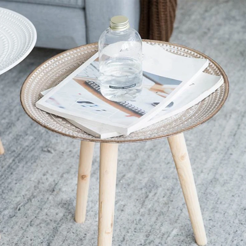 Деревянный журнальный столик креативный круглый для кровати дивана боковой
