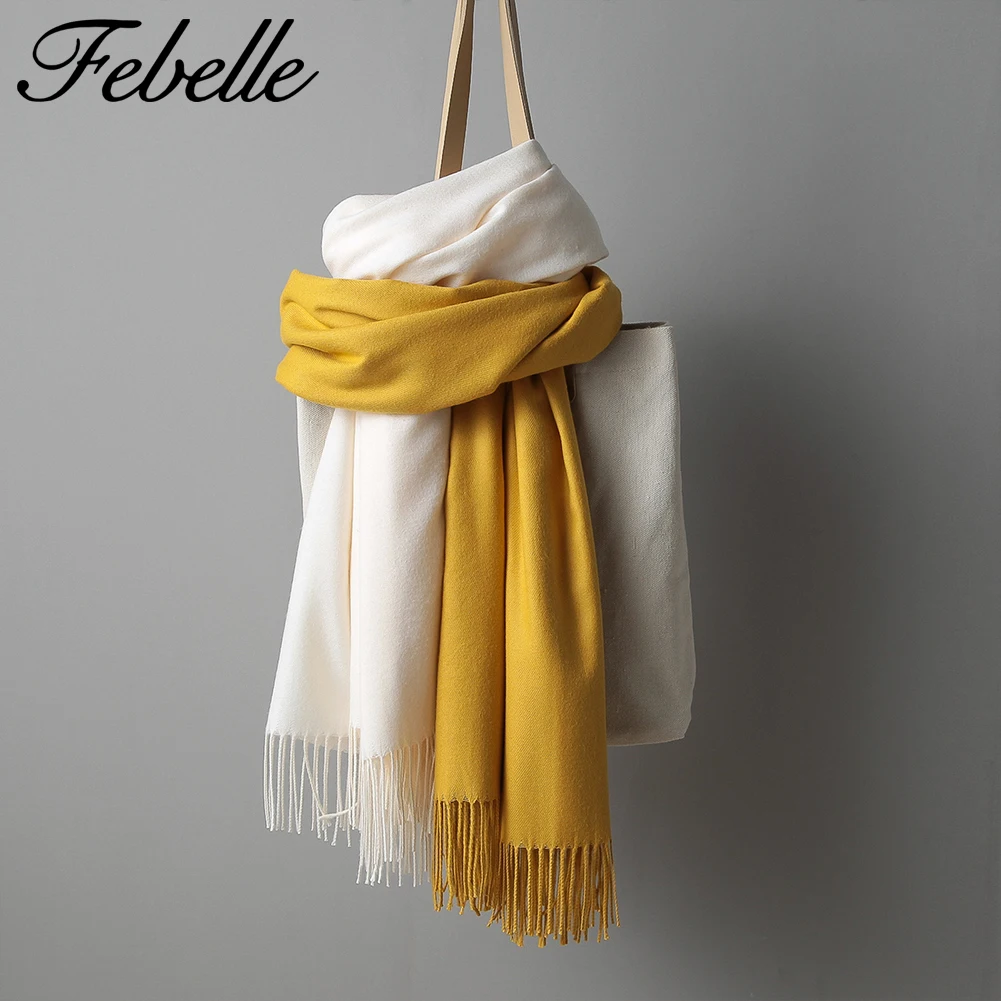 Febelle женский зимний кашемировый шарф однотонные шали и палантины теплая Женская