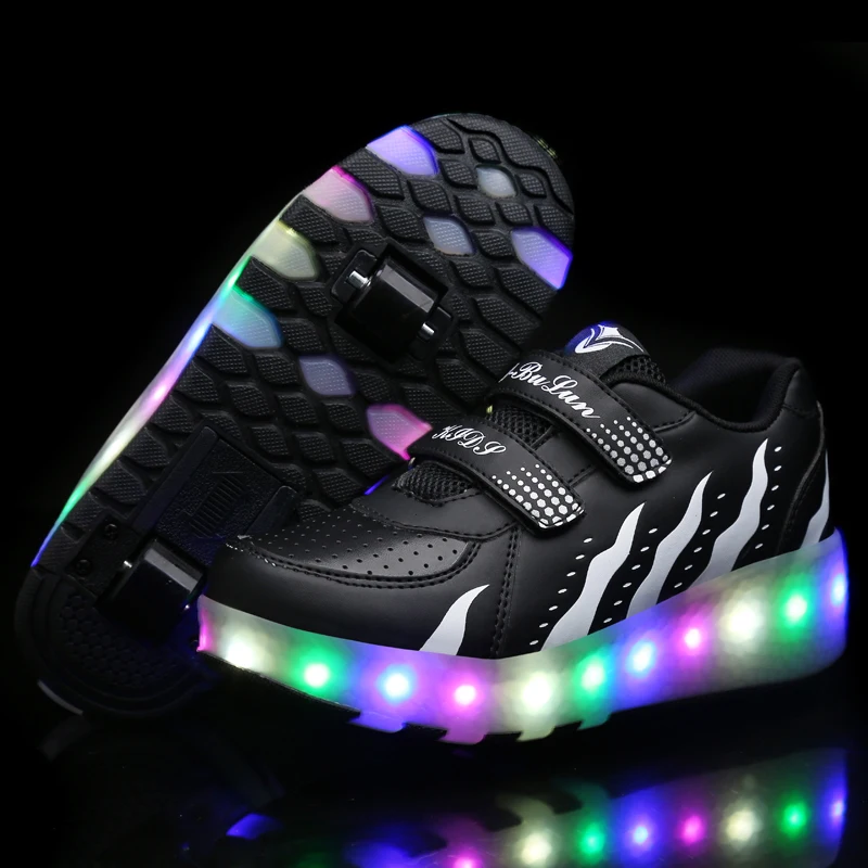 Светящиеся кроссовки с двумя колесиками, розовые, красные светодиодные, роликовые коньки, обувь для детей, обувь унисекс с подсветкой для ма... от AliExpress RU&CIS NEW