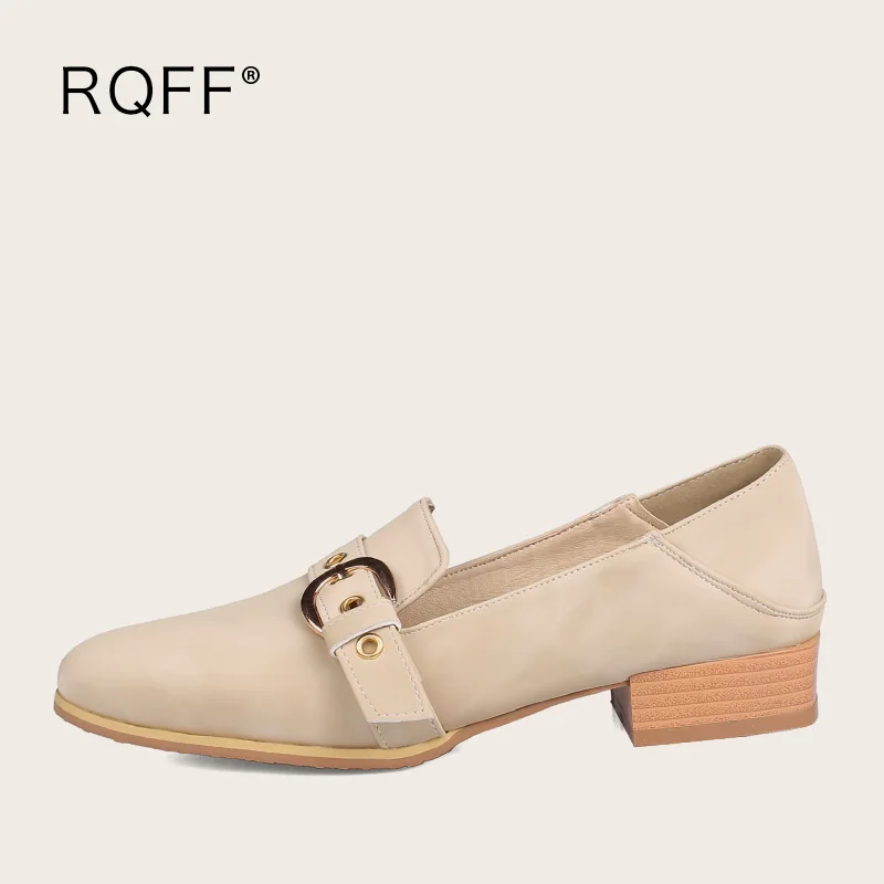 

Ladies Dress Shoes 2021 Spring Autumn New Fashion Square Toe Low Block Heels Slip on Oxfords Plus Size 30 48 Pumps Black Apricot