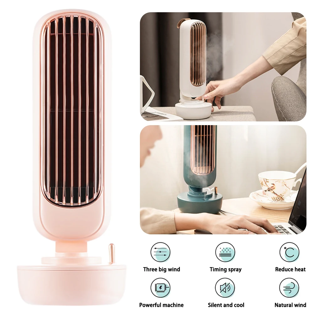 

Retro Tower Fan Desktop Silent Strong Wind USB 2 IN 1 Water Spraying Fan Air Conditioner Ultrasonic Humidifier Ventilation Fans