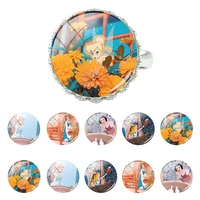 disney cartoon pretty princess glass convex round rings star design crown resizable size rings accessories simple jewelry qgz109