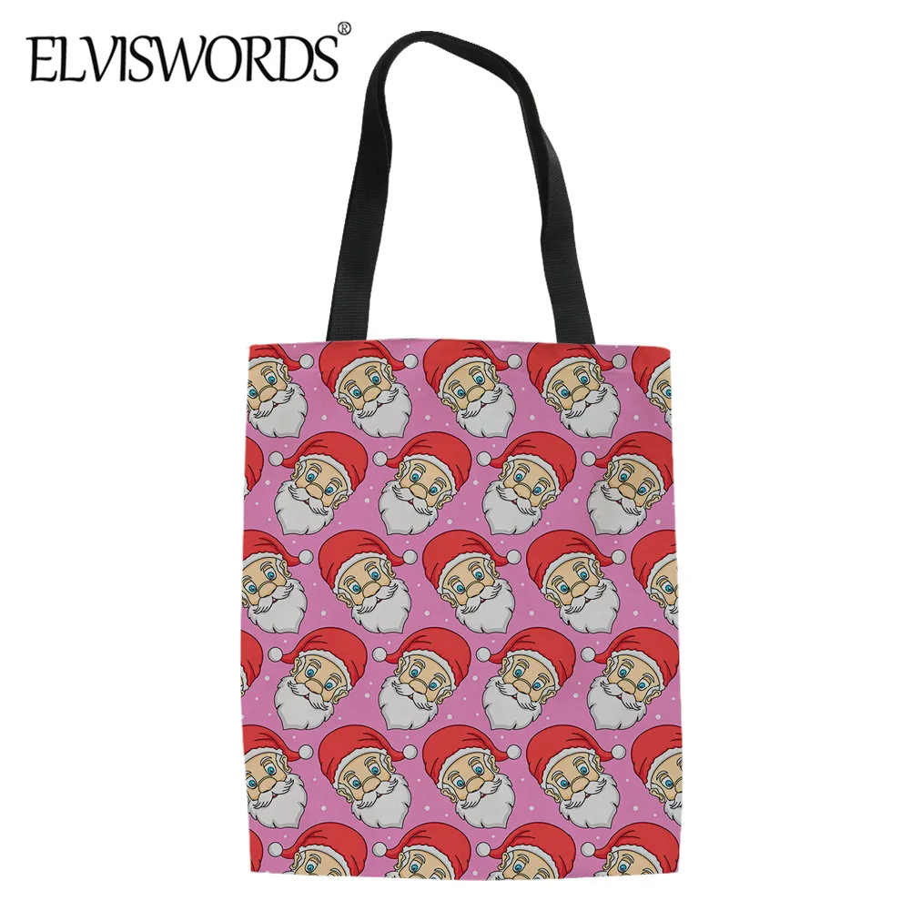 

ELVISWORDS, новинка 2020, Рождественская тема, Женская прочная Льняная сумка-тоут с милым рисунком снеговика, уличные сумки для покупок