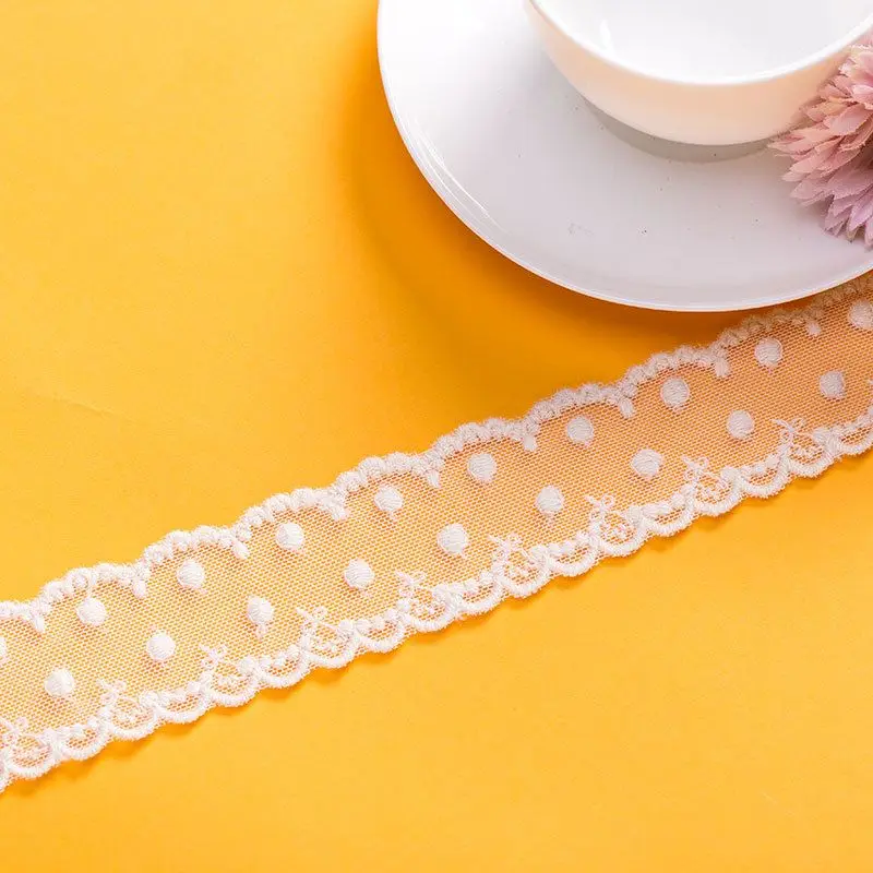 

3.2CM Wide White Polka Dot Mesh Soft Tulle Fabric Embossed Lace Embroidered Woven Collar Sewing Decoration DIY Crafts