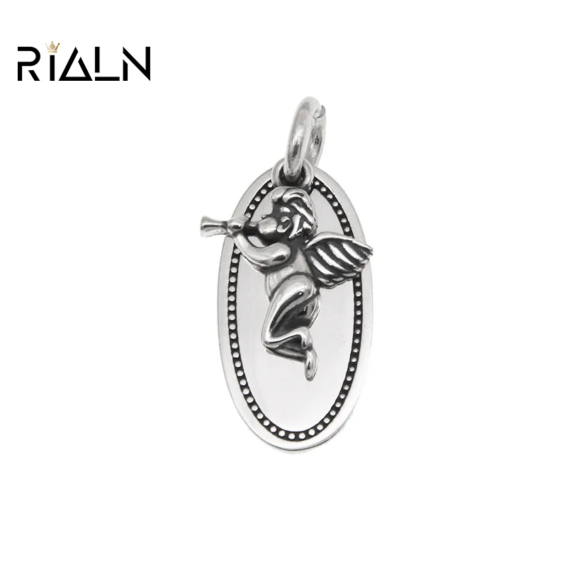 

RIALN 925 sterling silver little angel pendant female tide ins style couple necklace accessories bag key chain pendant