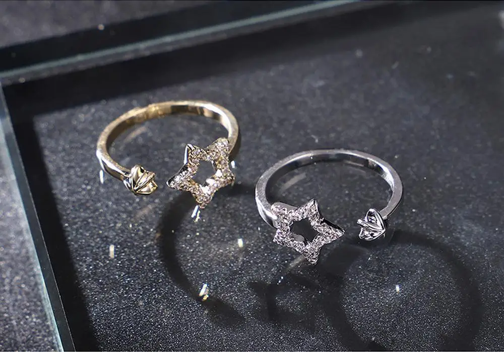 

New fashion five-pointed star ring zircon opening gold rings for women jewelry 2020 ring adjustable party jewelry gift