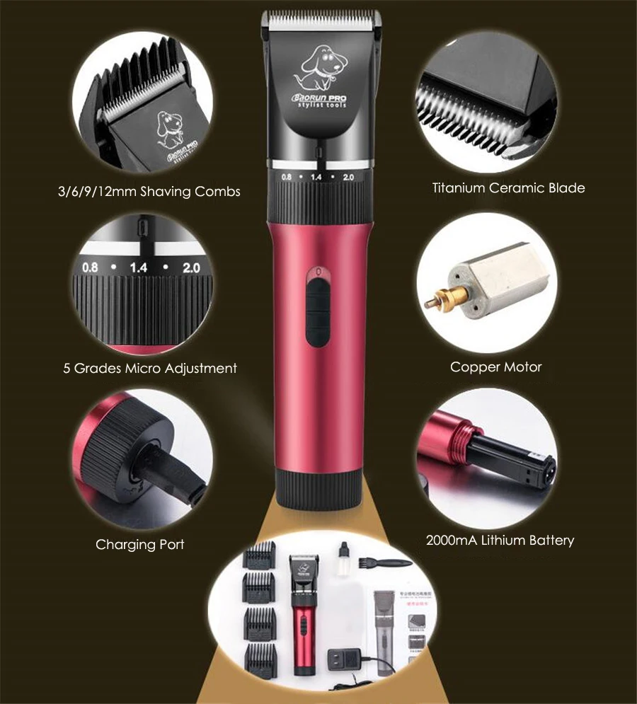 BAORUN P6 Dog Cat Electric Scissor Professional Pet Hair Trimmer Animals Grooming Clippers Cutters 110-240V |