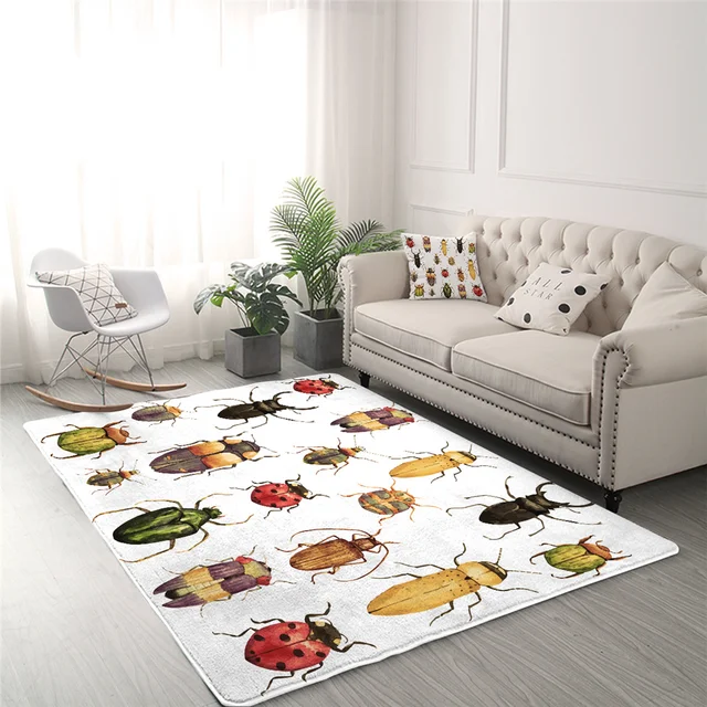 BlessLiving Insect Large Carpets for Living Room Beetles Floor Mat Watercolor Print Area Rug 122x183cm Colorful Hipster Tapete 2