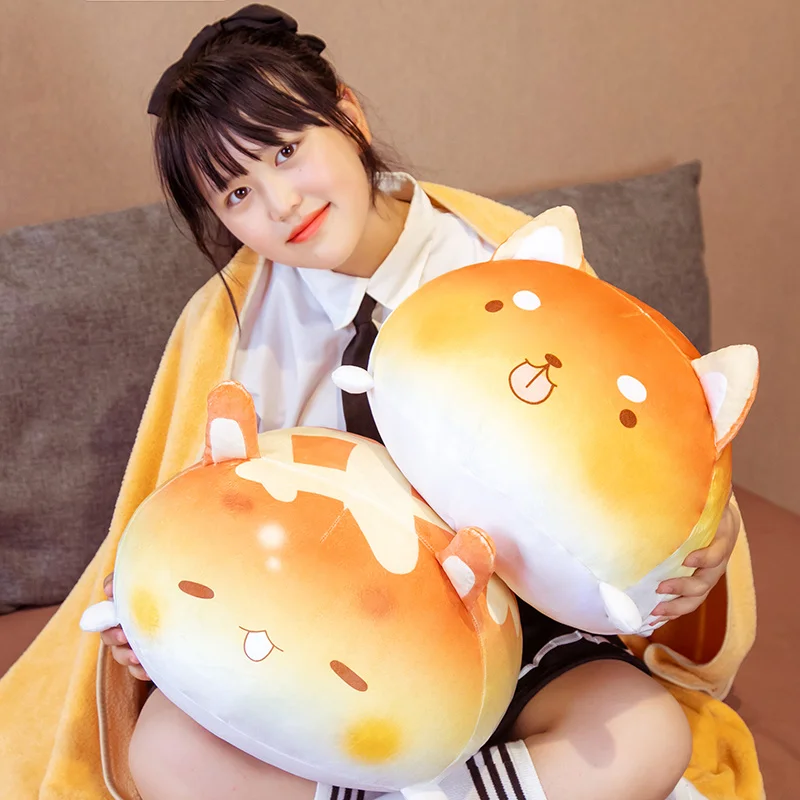 

30-40cm Cute Stuffed Bread Dog Plush Toy Fat Fluffy Pineapple Bag Afternoon Sleeping Pillow Blanket Girl Gift