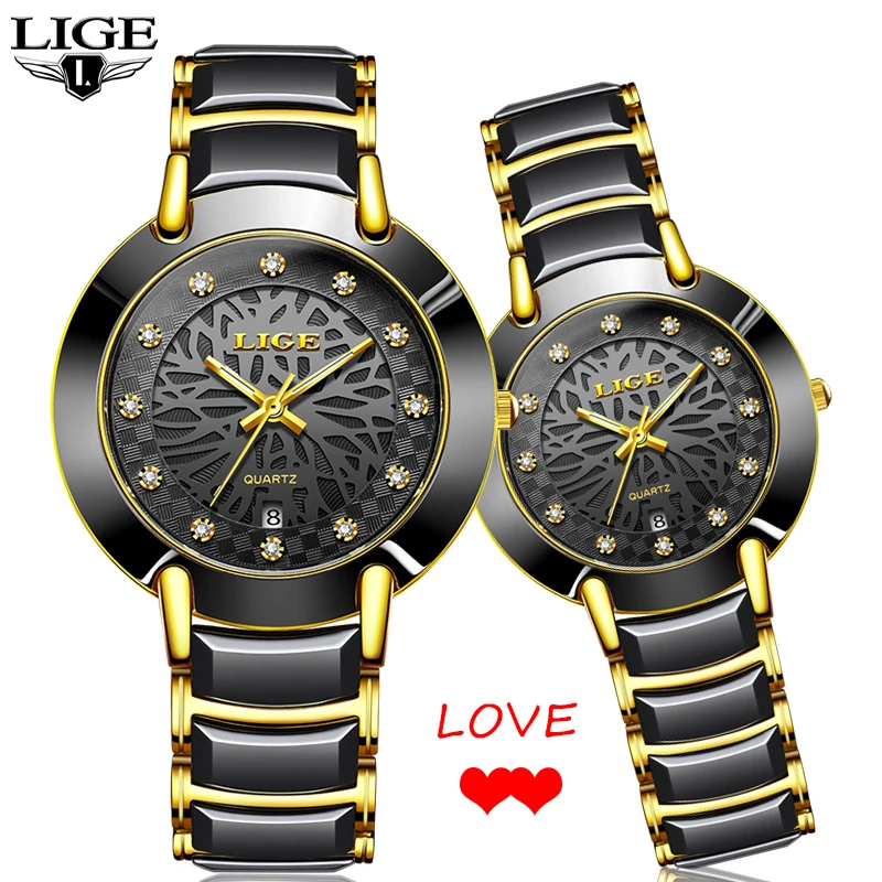 2020 пара часов LIGE Топ бренд Роскошные Кварцевые часы водонепроницаемые наручные
