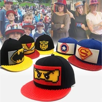 new sell children personality diy hat building block assembly baseball cap adult flat superhero cosplay cap cartoon cute prop
