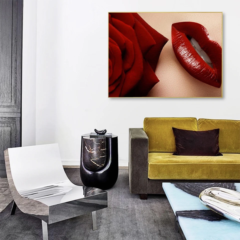 EverShine Diamond Painting Red Rose And Lip Embroidery Flowers Picture Of Rhinestones Handmade Art Mosaic Wall Decor|Алмазная мозаика
