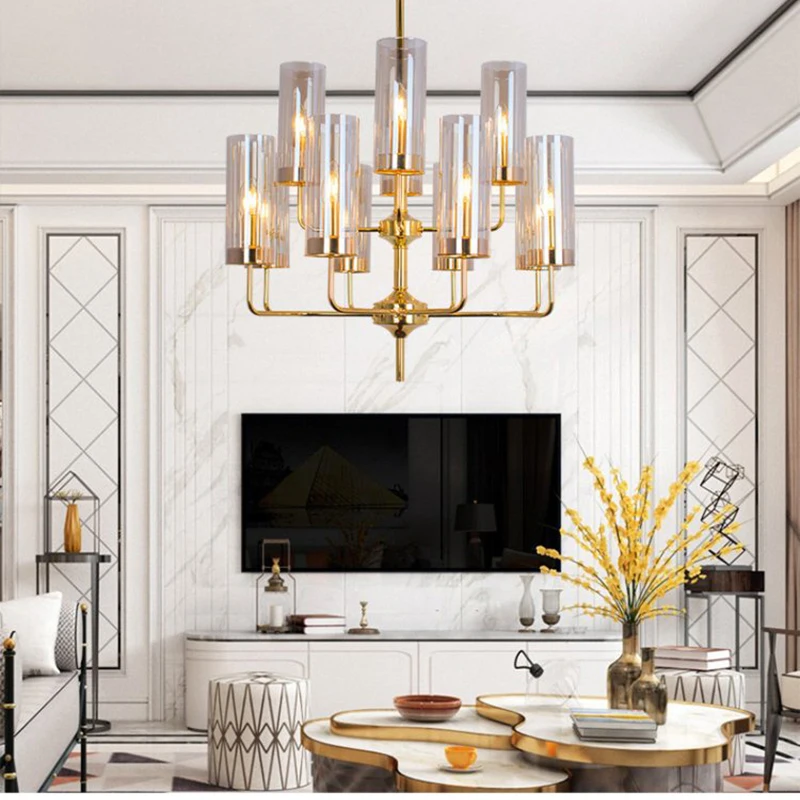 Beste Moderne Goud Blauw Glas Vorm Kroonluchter Verlichting Woonkamer Slaapkamer Eetkamer Bar Led Indoor Decorationlight Armaturen