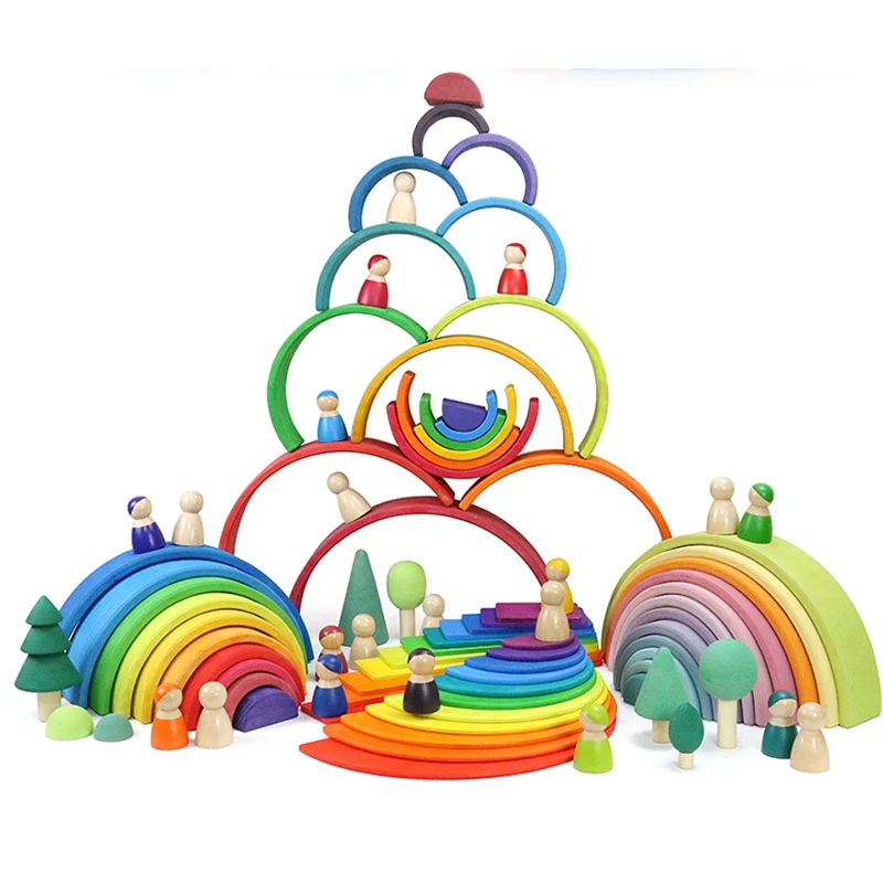 

Baby Toys 12Pcs 6pcs Rainbow Blocks Wooden Toys For Kids Large Creative Rainbow Building Blocks Montessori Educational Toy