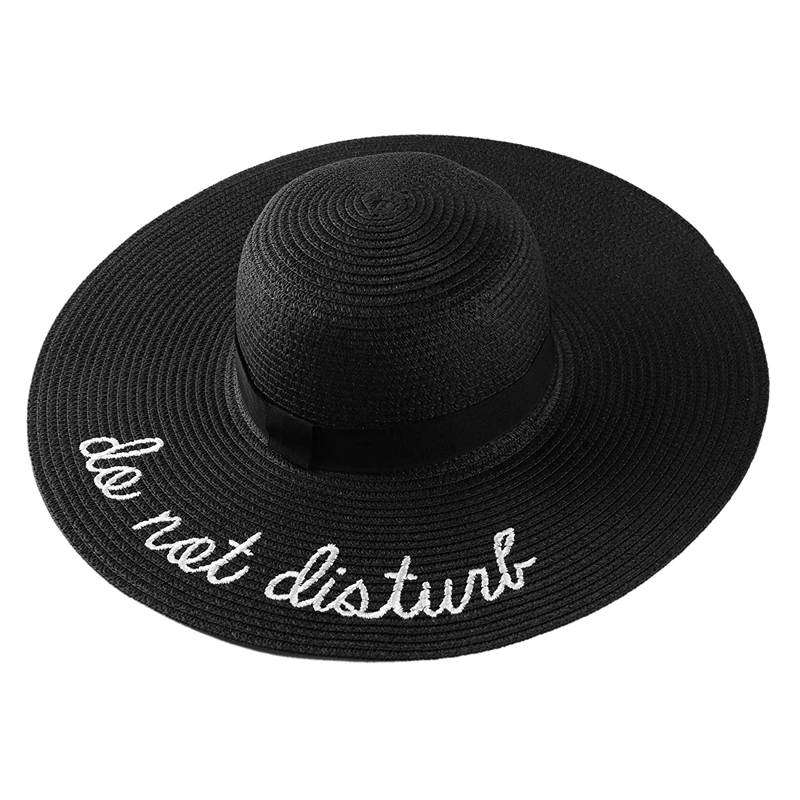 Летняя женская широкополая соломенная шляпа с вышивкой "Не беспокоить"