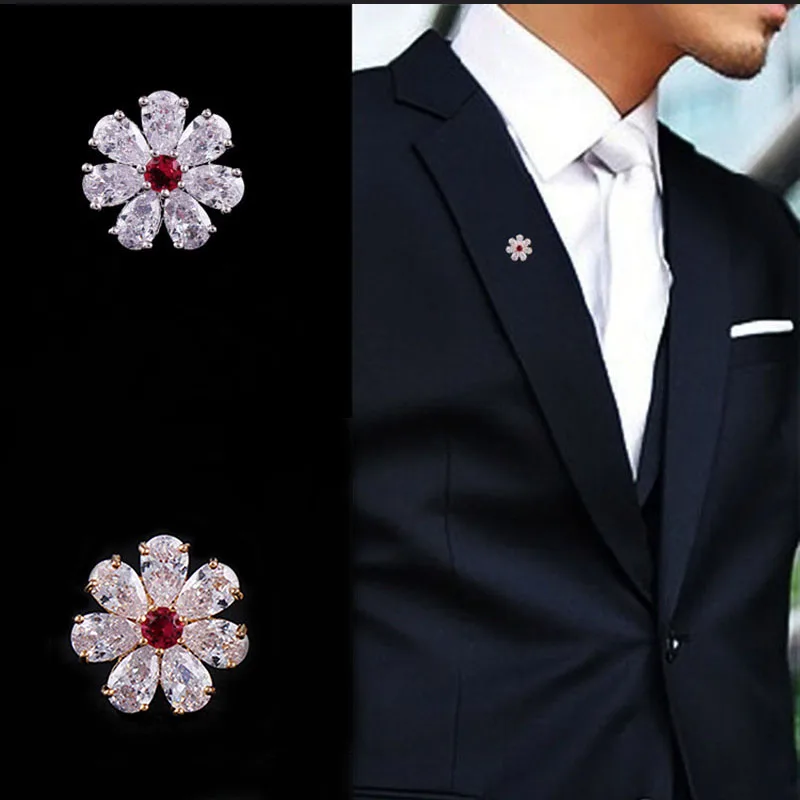 Женская/Мужская брошь в виде цветка сливы маленькая с фианитом BR003|Броши| |
