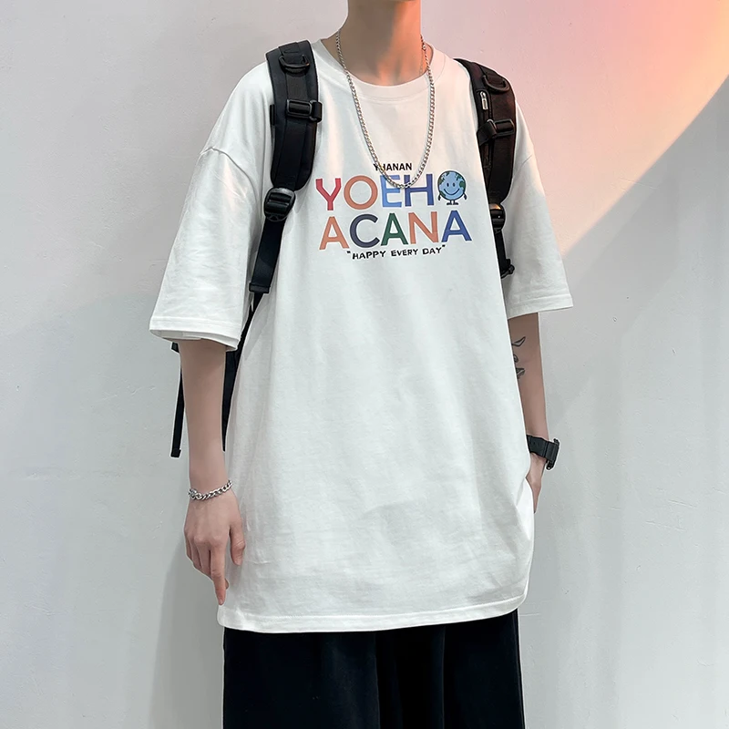 

Футболка мужская оверсайз с надписью, модная повседневная тенниска, однотонная майка в Корейском стиле, уличная одежда, стиль Харадзюку, 2021