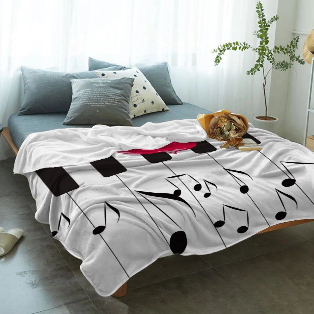 Мягкое теплое Флисовое одеяло кораллового цвета пианино музыка розы любовь