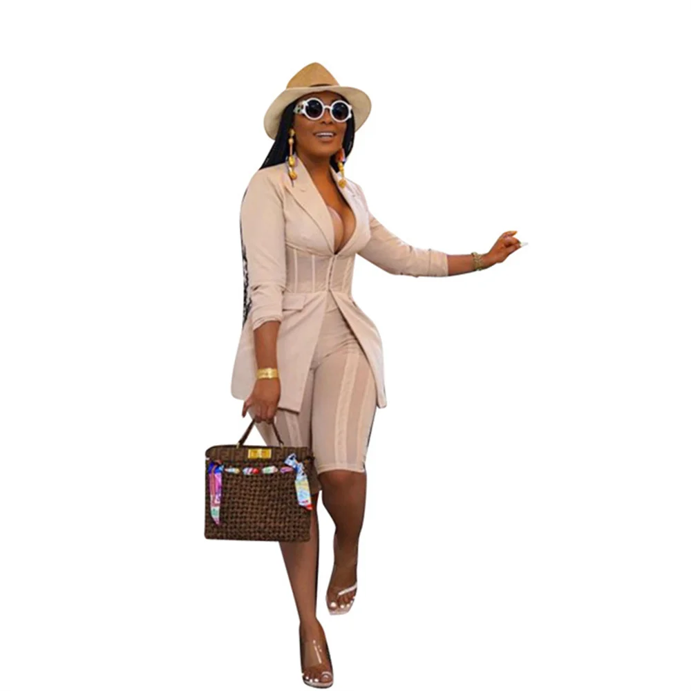 

RStylish Autumn 2021 Fashion Solid Color Long Sleeve Sheer Mesh Patchwork Turn Down Collar Office Lady Blazer