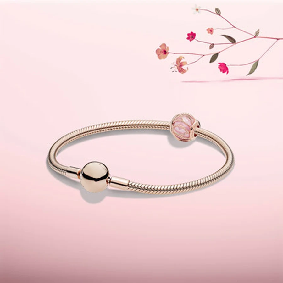 

NEW 100% 925 Sterling Silver Brand New 1:1 Authentic Charm Rose Gold Intertwined Halo Bracelet Set Suitable DIY Gift