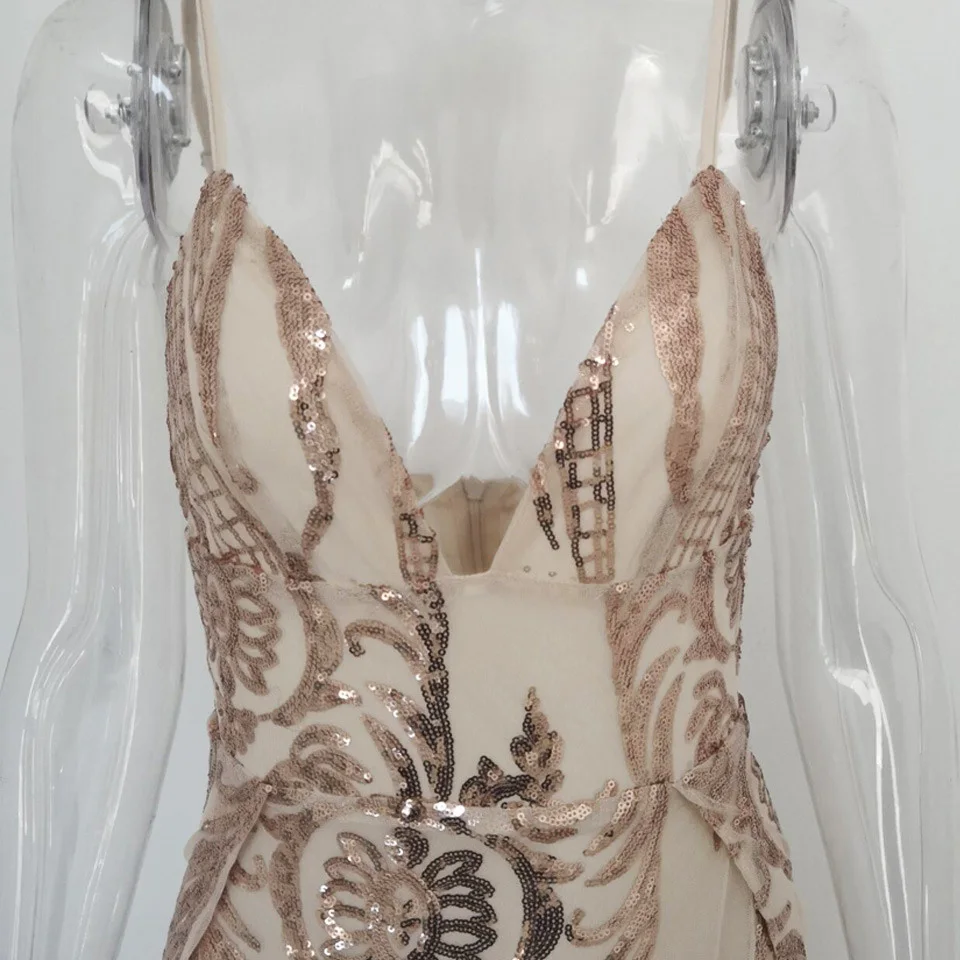 

Explosion Models Europe America Sexy Sling Deep V Dress Sequin Dress 2021 Luxury Women Skirt Long Designer Party Dress