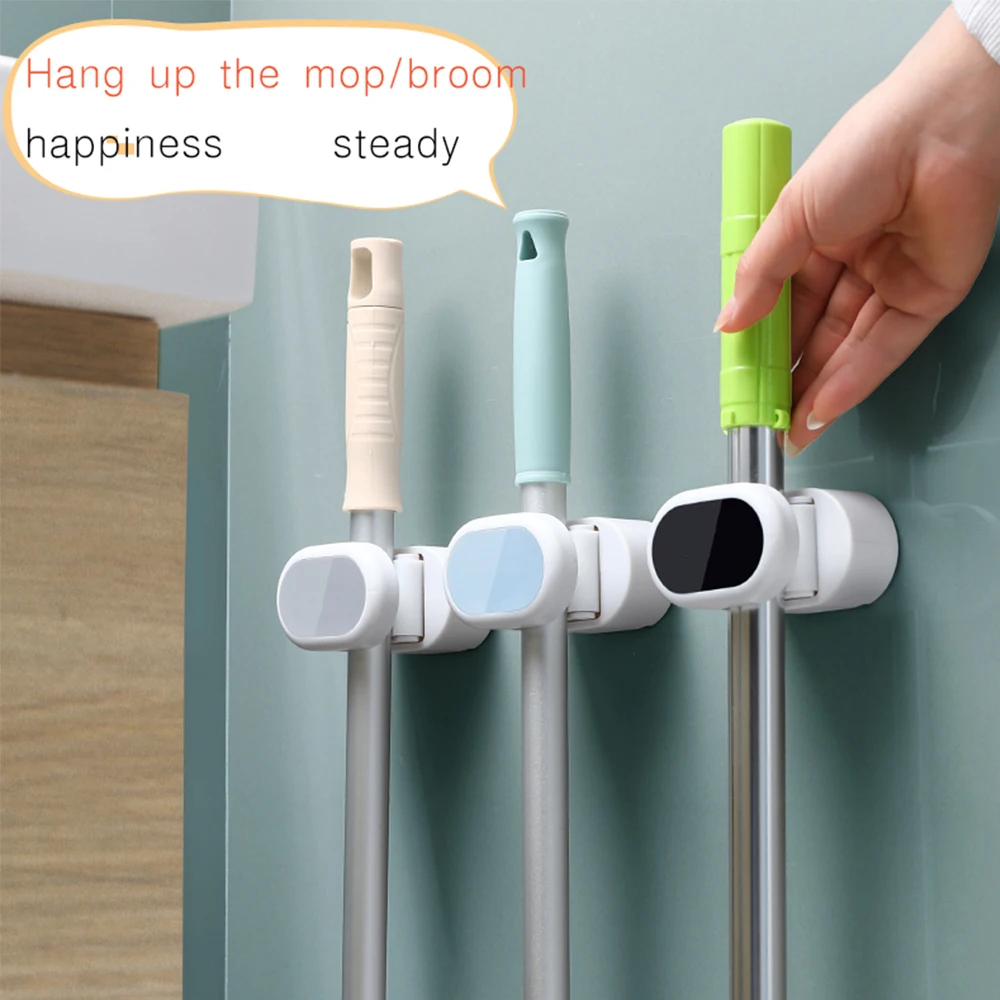 

Broom Holder Wall Mounted Kitchen Mop Holder Bathroom Brush Broom Hanger Rack Adhesive Storage Organizer Mop Hook Storage Tool