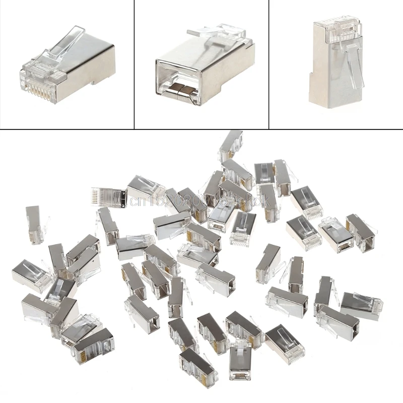 

50/100Pcs CAT5 RJ45 8-Pin Shielded Modular Plug Ethernet Network Cable Connector