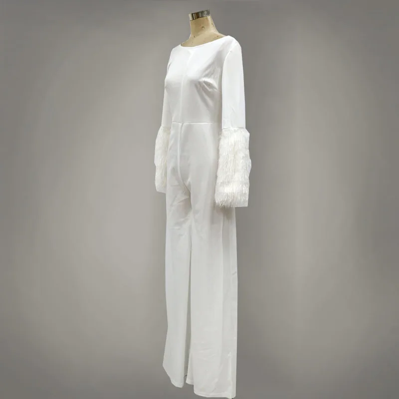 

Spring and summer fashion business women's round neck long sleeve wide leg pants, one-piece trousers