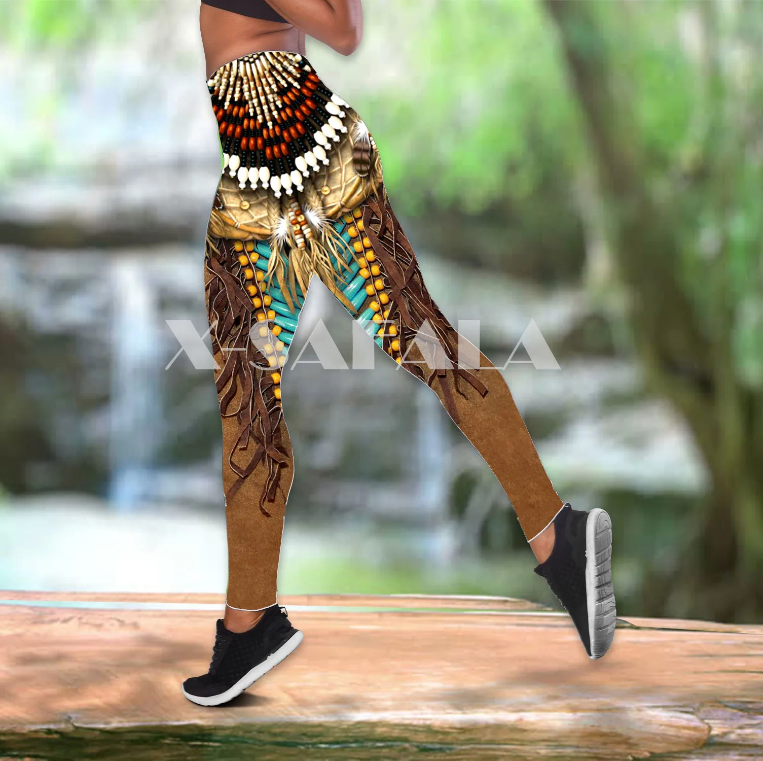 

Native Indian Primitive Two Piece Yoga Set Women 3D Print Vest Hollow Out Tank Top High Waist Legging Summer Casual Sport-5