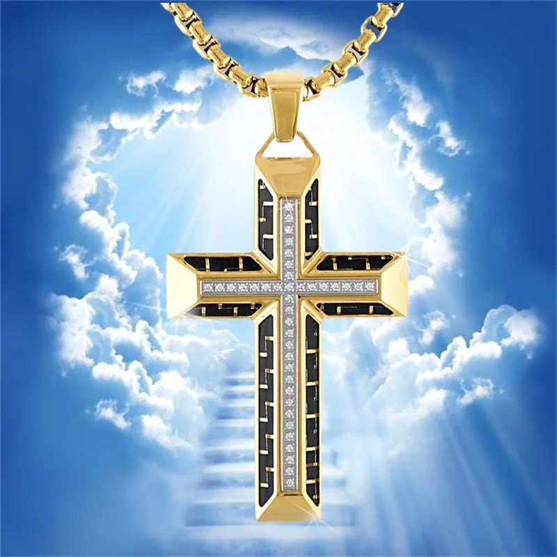 Fashionable Income Chic Ladies Men's Cross Exquisite Necklace Prayer Cross Pendant Hip Hop Necklace Christmas Halloween Gift