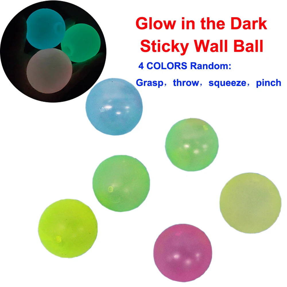 

45/60mm Sticky Wall Balls Glowing Fidget Toy Children outdoor game Stress Ball Kids Gift For Girls Squishy Glow in the Dark Ball
