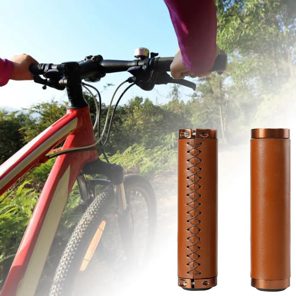 

Bicycle Cowhide Grip Cover Mountain Bike Retro Bicycle Cowhide Lockable Grip Cover Nonslip PU Leather Folding Bike Handle Sleeve