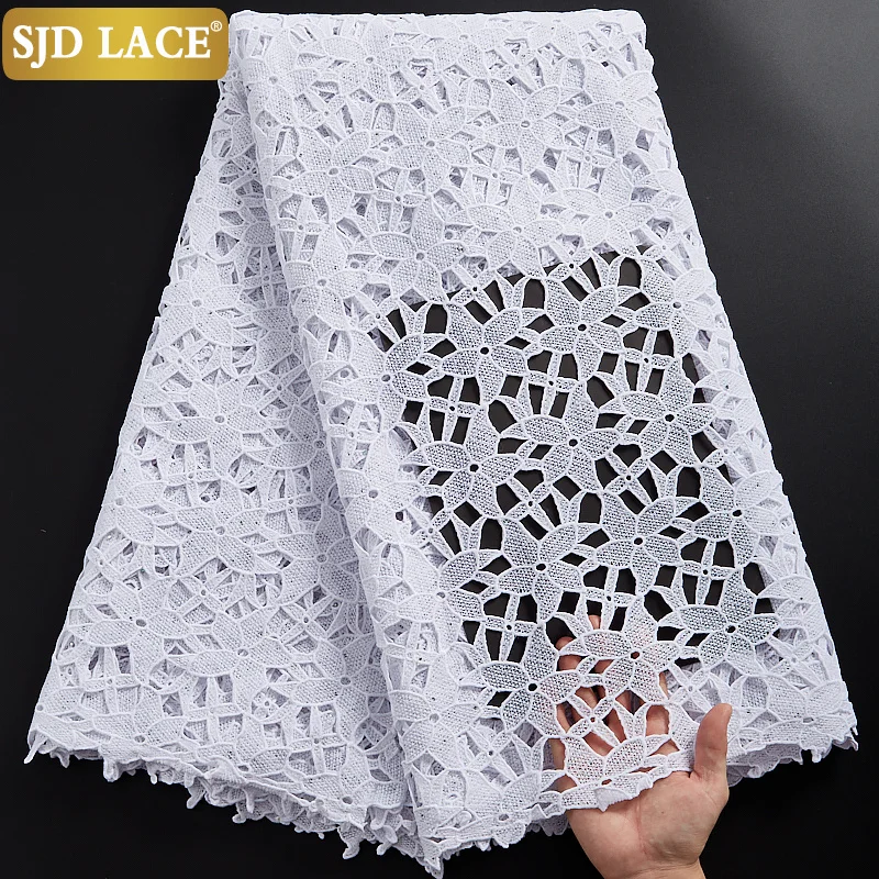 Кружево SJD белого цвета с крупными камнями африканская кружевная ткань вышивкой