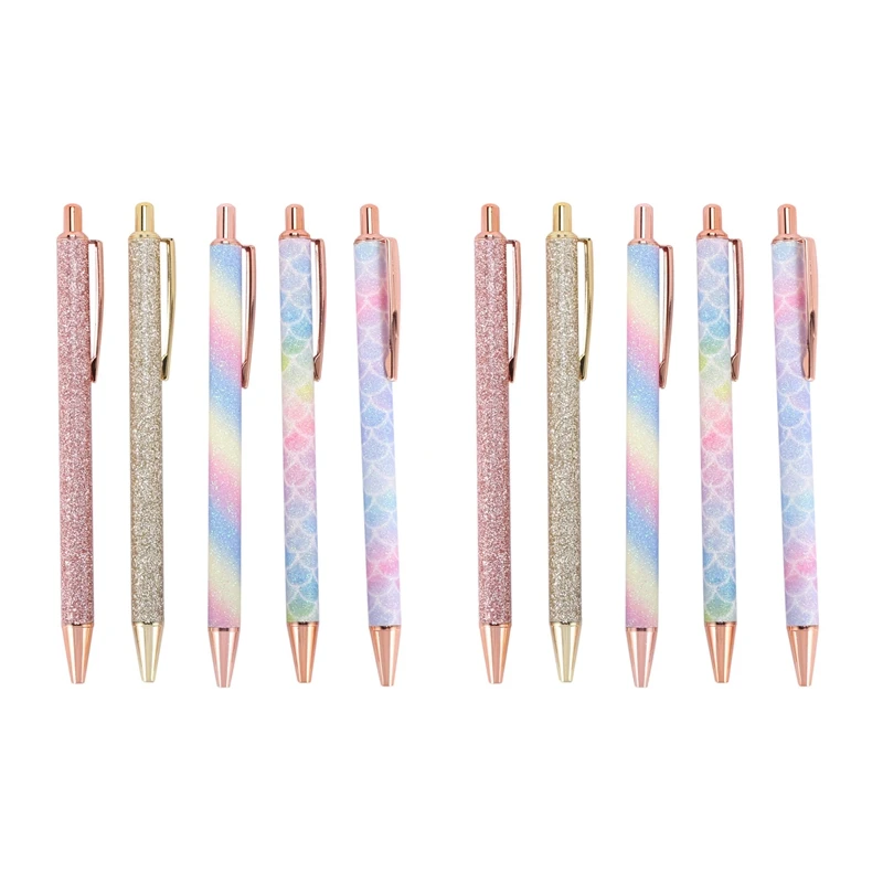 

Ballpoint Pens, 10Pcs Retractable Pen Black Ink Medium Point (1.0mm) Click Ball Pens Rose Gold Office Supplies