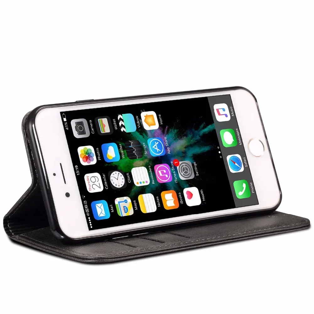 Роскошный кожаный чехол для iPhone 6 6S 7 8 Plus откидной бумажник с отделением кредитных