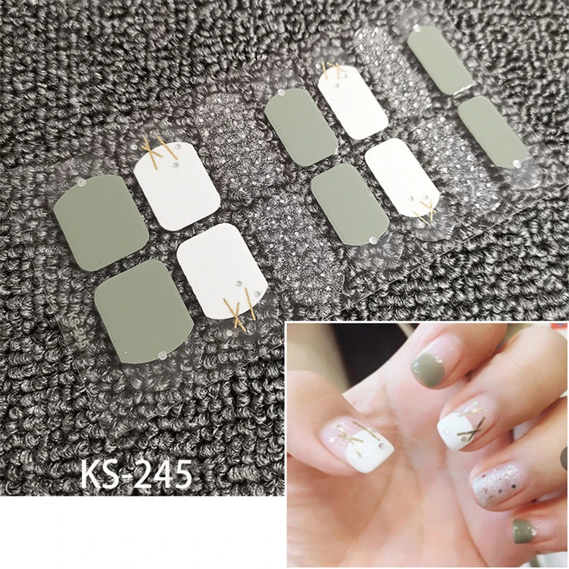 Наклейка для ногтей 1 лист с рисунком улыбки полоски блестящая пудра