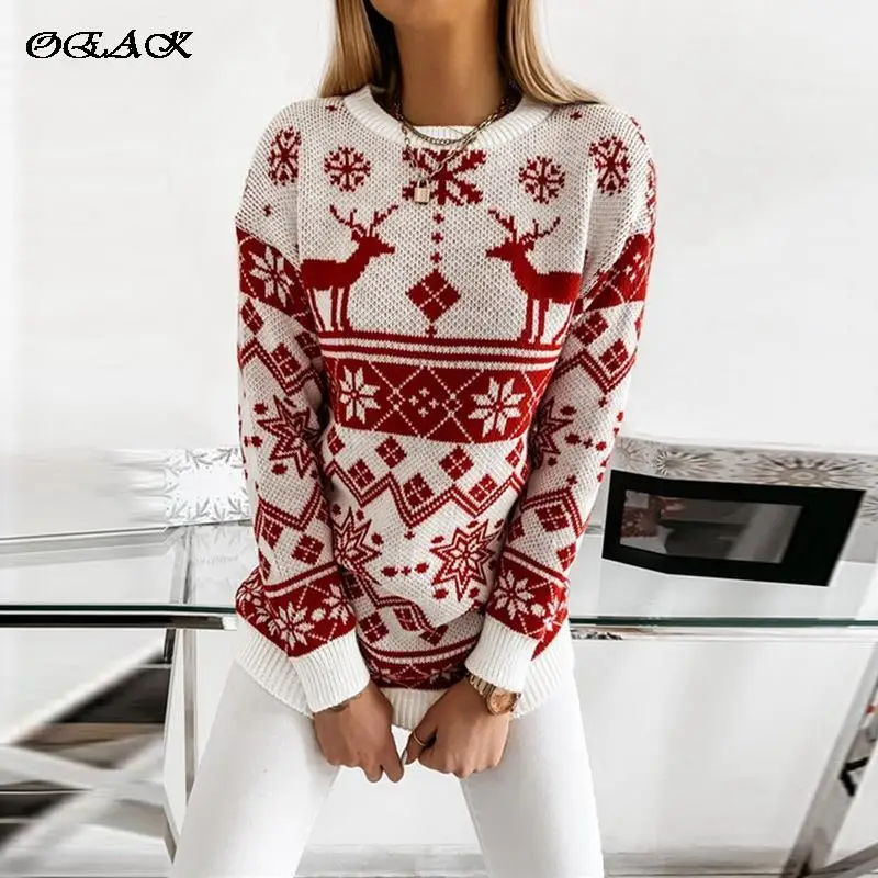 

Christmas Sweaters Women Knitted Pullovers Jumpers Plus Size Long Sleeve Winter Christmas Clothes New Year Black Red Clothing