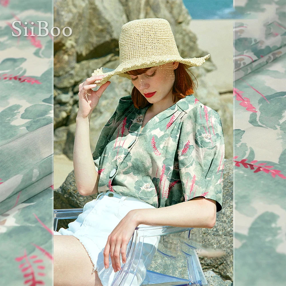 American elegant floral printed breathable silk linen fabric for women summer dress shirt skirt tela de lino y seda SP6157 | Дом и сад